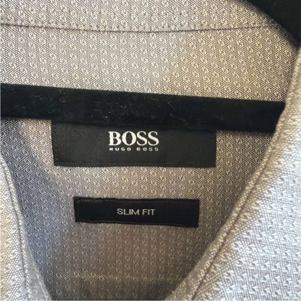 Hugo Boss Men's Med Slim Fit Gray Diamond Pattern Button Down Dress Shirt - Picture 3 of 8